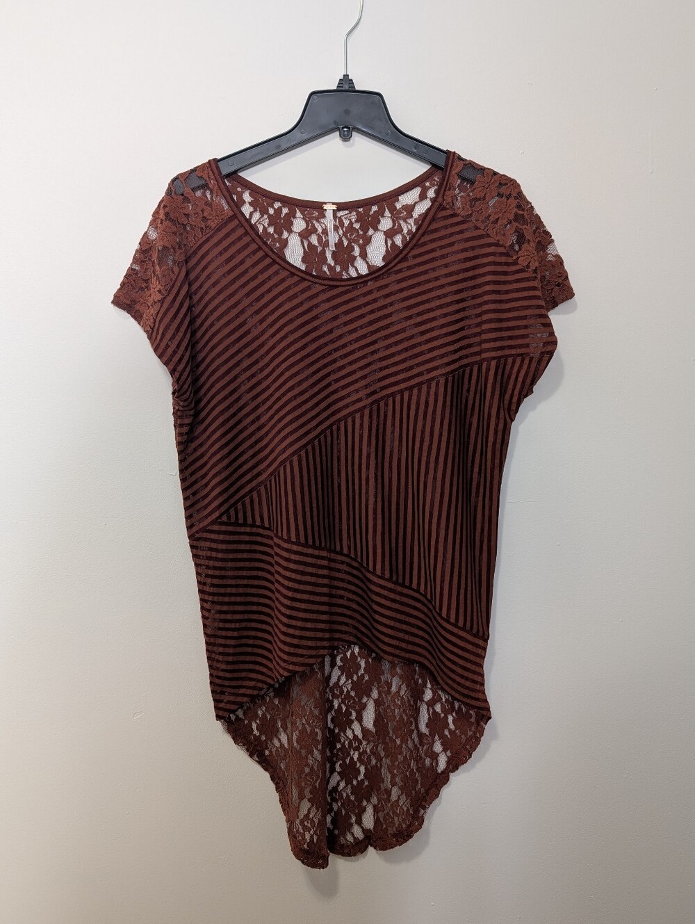 Free People Daydream Hi-Lo Lace Tunic Sedona Burndt Orange Stripe Top Boho XS